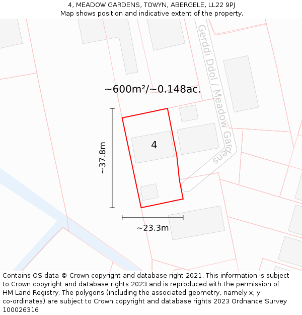 4, MEADOW GARDENS, TOWYN, ABERGELE, LL22 9PJ: Plot and title map