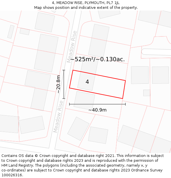 4, MEADOW RISE, PLYMOUTH, PL7 1JL: Plot and title map