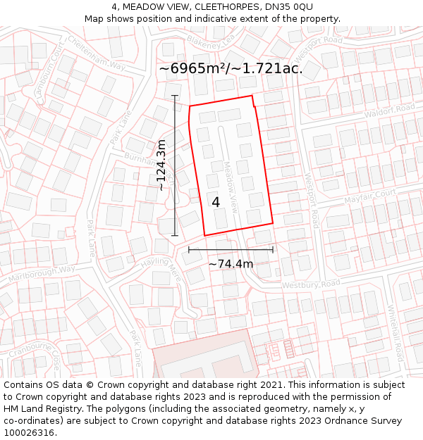 4, MEADOW VIEW, CLEETHORPES, DN35 0QU: Plot and title map