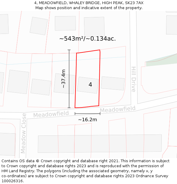 4, MEADOWFIELD, WHALEY BRIDGE, HIGH PEAK, SK23 7AX: Plot and title map