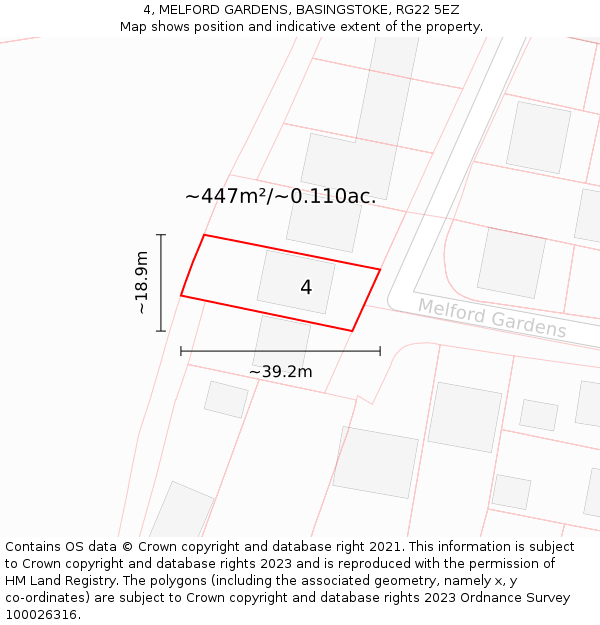 4, MELFORD GARDENS, BASINGSTOKE, RG22 5EZ: Plot and title map