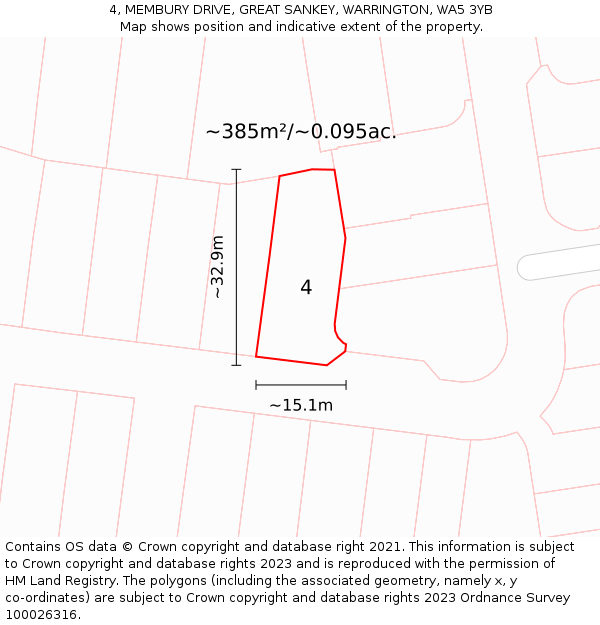 4, MEMBURY DRIVE, GREAT SANKEY, WARRINGTON, WA5 3YB: Plot and title map