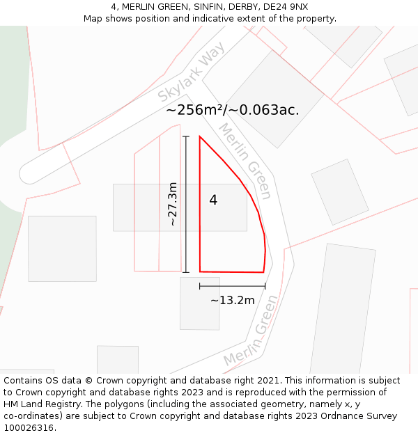 4, MERLIN GREEN, SINFIN, DERBY, DE24 9NX: Plot and title map