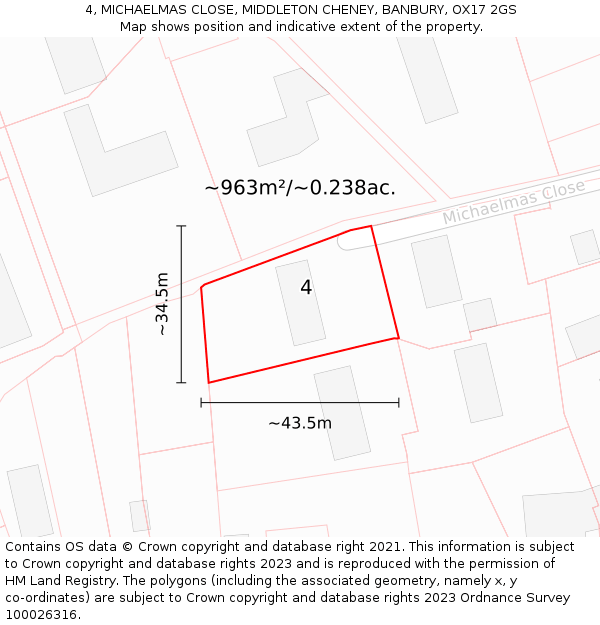 4, MICHAELMAS CLOSE, MIDDLETON CHENEY, BANBURY, OX17 2GS: Plot and title map