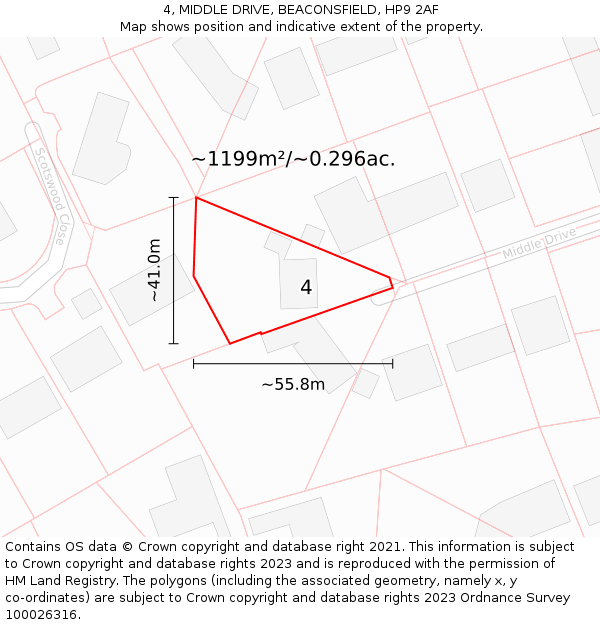 4, MIDDLE DRIVE, BEACONSFIELD, HP9 2AF: Plot and title map