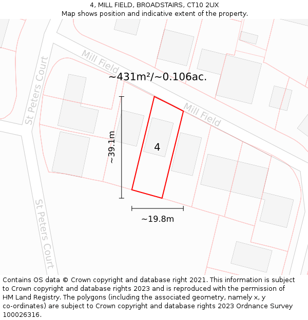 4, MILL FIELD, BROADSTAIRS, CT10 2UX: Plot and title map