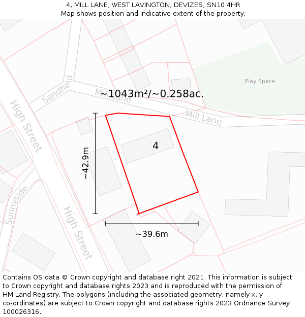 4, MILL LANE, WEST LAVINGTON, DEVIZES, SN10 4HR: Plot and title map