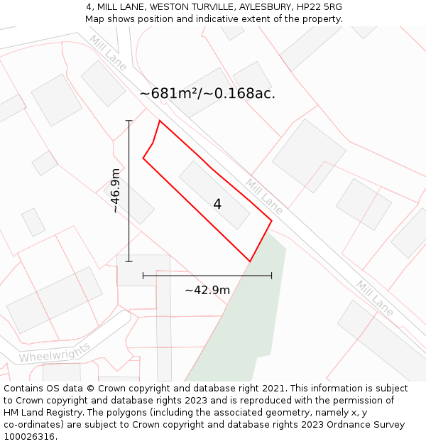 4, MILL LANE, WESTON TURVILLE, AYLESBURY, HP22 5RG: Plot and title map