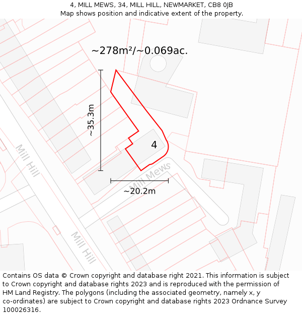 4, MILL MEWS, 34, MILL HILL, NEWMARKET, CB8 0JB: Plot and title map