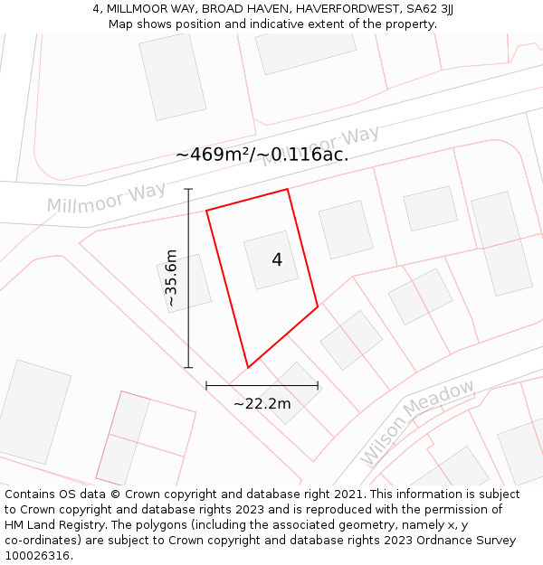 4, MILLMOOR WAY, BROAD HAVEN, HAVERFORDWEST, SA62 3JJ: Plot and title map