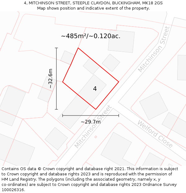 4, MITCHINSON STREET, STEEPLE CLAYDON, BUCKINGHAM, MK18 2GS: Plot and title map