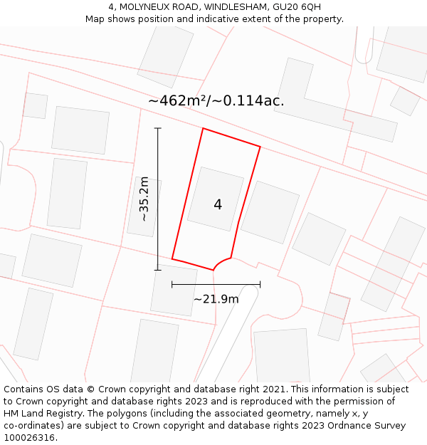 4, MOLYNEUX ROAD, WINDLESHAM, GU20 6QH: Plot and title map