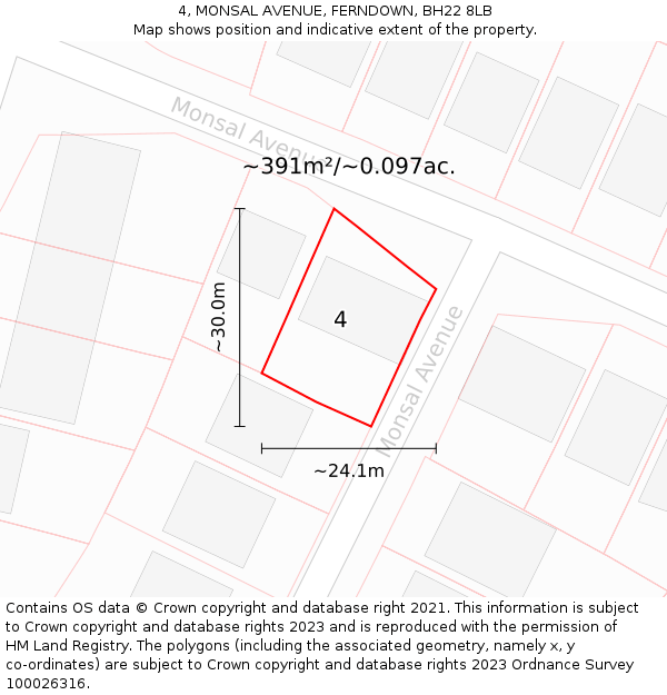 4, MONSAL AVENUE, FERNDOWN, BH22 8LB: Plot and title map