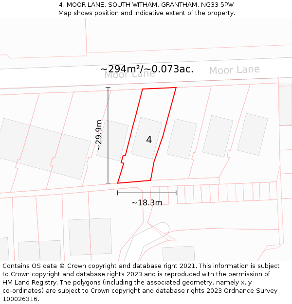 4, MOOR LANE, SOUTH WITHAM, GRANTHAM, NG33 5PW: Plot and title map