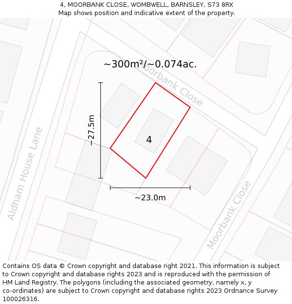 4, MOORBANK CLOSE, WOMBWELL, BARNSLEY, S73 8RX: Plot and title map