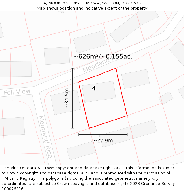 4, MOORLAND RISE, EMBSAY, SKIPTON, BD23 6RU: Plot and title map