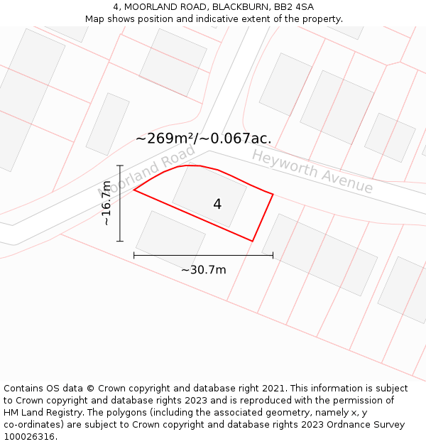 4, MOORLAND ROAD, BLACKBURN, BB2 4SA: Plot and title map