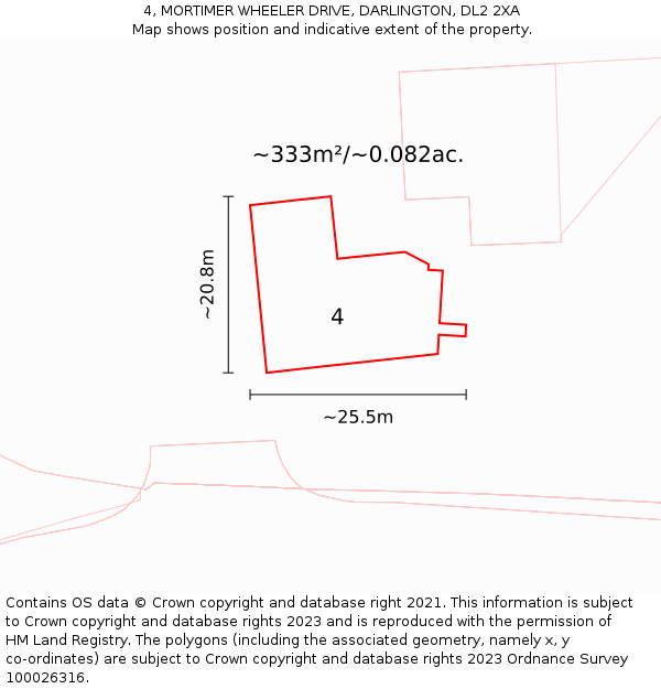 4, MORTIMER WHEELER DRIVE, DARLINGTON, DL2 2XA: Plot and title map