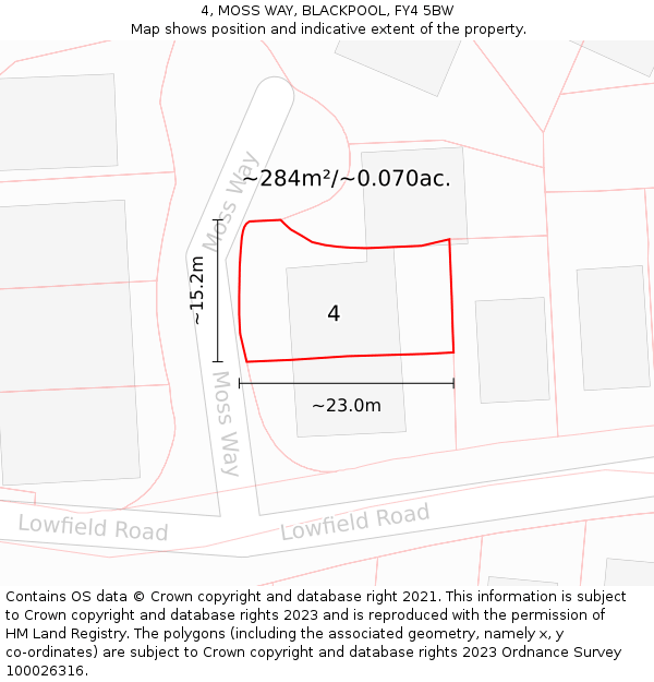 4, MOSS WAY, BLACKPOOL, FY4 5BW: Plot and title map