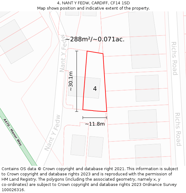 4, NANT Y FEDW, CARDIFF, CF14 1SD: Plot and title map