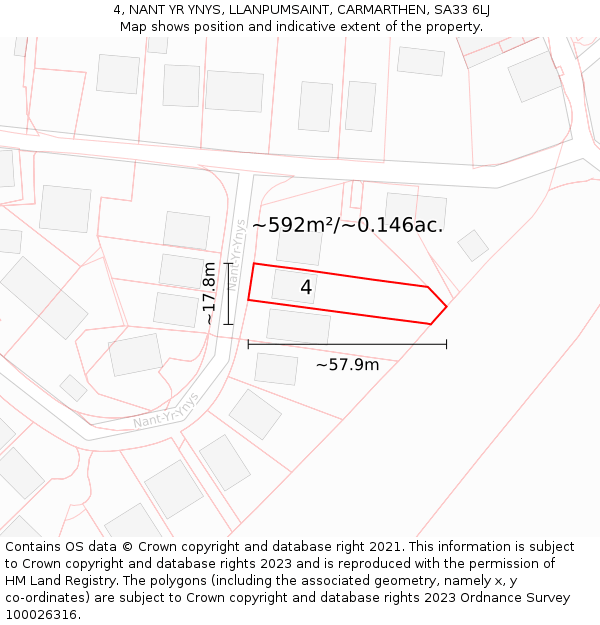 4, NANT YR YNYS, LLANPUMSAINT, CARMARTHEN, SA33 6LJ: Plot and title map