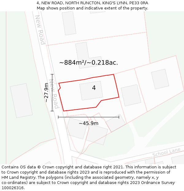 4, NEW ROAD, NORTH RUNCTON, KING'S LYNN, PE33 0RA: Plot and title map