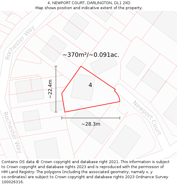 4, NEWPORT COURT, DARLINGTON, DL1 2XD: Plot and title map