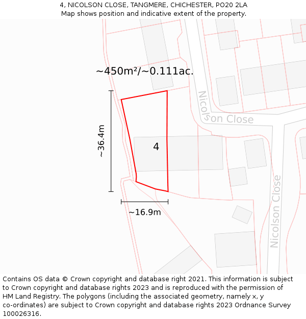 4, NICOLSON CLOSE, TANGMERE, CHICHESTER, PO20 2LA: Plot and title map