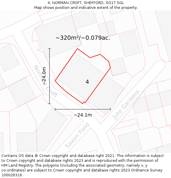 4, NORMAN CROFT, SHEFFORD, SG17 5GL: Plot and title map