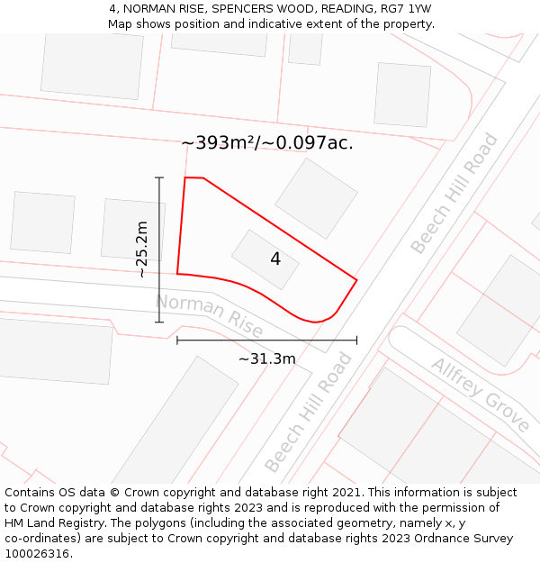 4, NORMAN RISE, SPENCERS WOOD, READING, RG7 1YW: Plot and title map