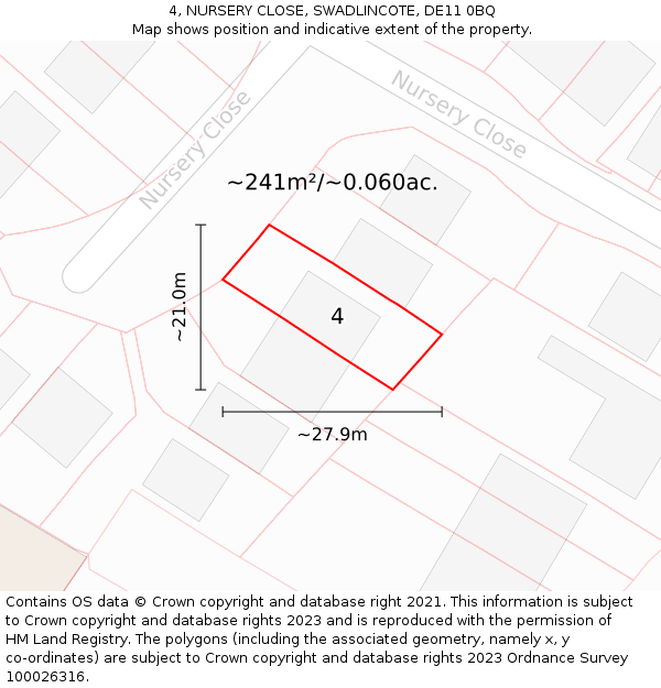 4, NURSERY CLOSE, SWADLINCOTE, DE11 0BQ: Plot and title map