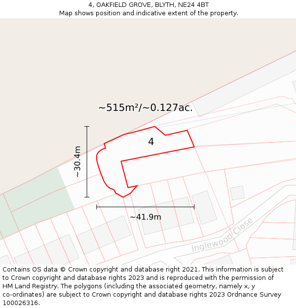 4, OAKFIELD GROVE, BLYTH, NE24 4BT: Plot and title map