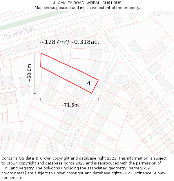 4, OAKLEA ROAD, WIRRAL, CH61 3US: Plot and title map