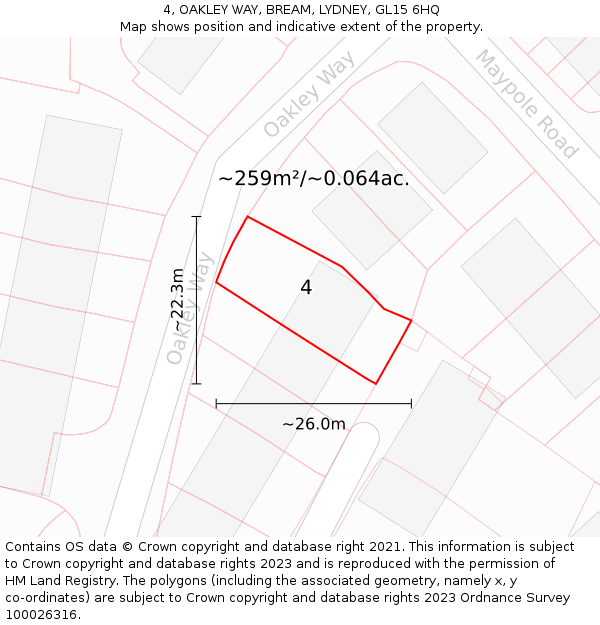 4, OAKLEY WAY, BREAM, LYDNEY, GL15 6HQ: Plot and title map