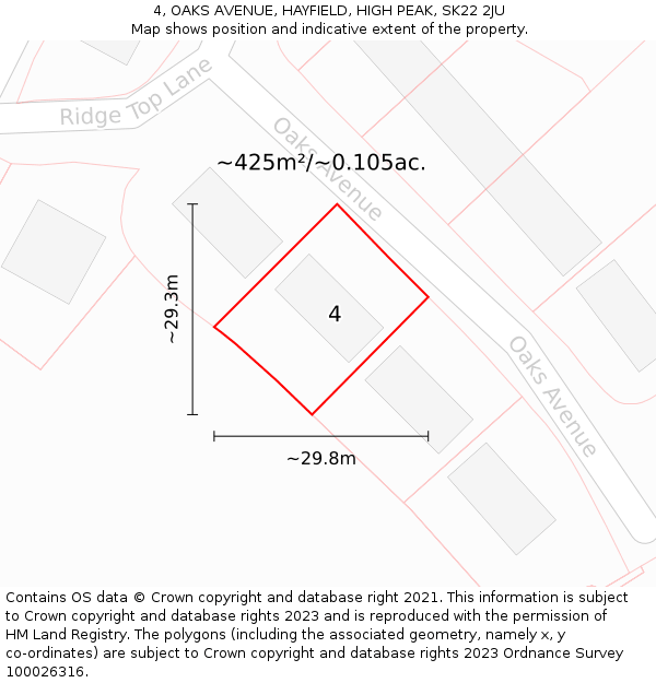 4, OAKS AVENUE, HAYFIELD, HIGH PEAK, SK22 2JU: Plot and title map