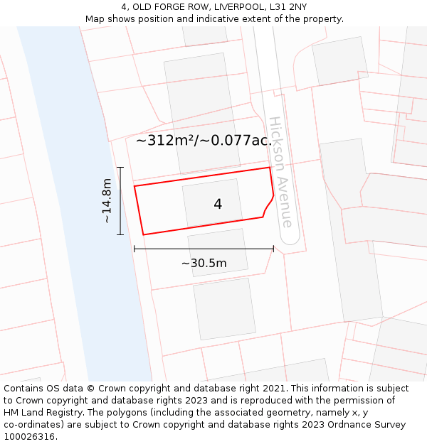 4, OLD FORGE ROW, LIVERPOOL, L31 2NY: Plot and title map