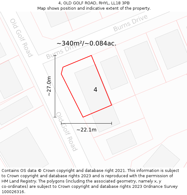 4, OLD GOLF ROAD, RHYL, LL18 3PB: Plot and title map