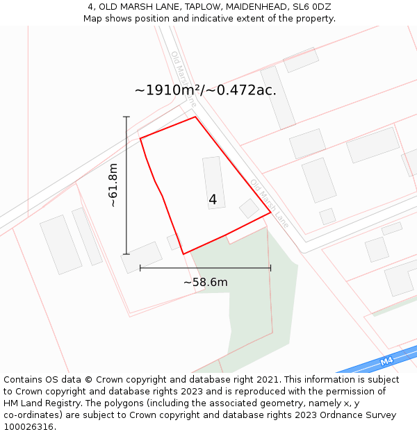 4, OLD MARSH LANE, TAPLOW, MAIDENHEAD, SL6 0DZ: Plot and title map