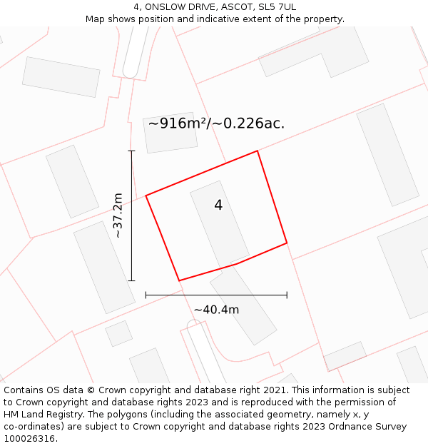 4, ONSLOW DRIVE, ASCOT, SL5 7UL: Plot and title map