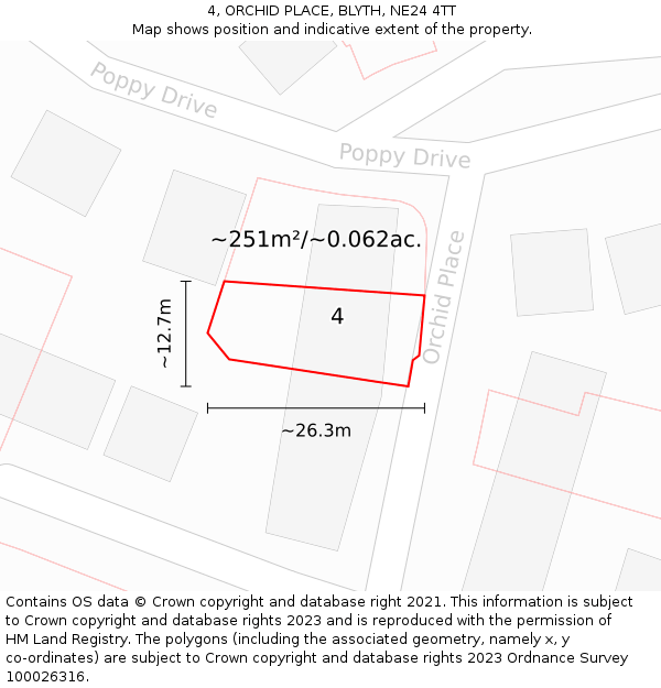 4, ORCHID PLACE, BLYTH, NE24 4TT: Plot and title map