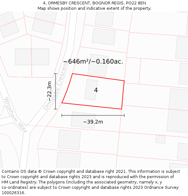 4, ORMESBY CRESCENT, BOGNOR REGIS, PO22 8EN: Plot and title map