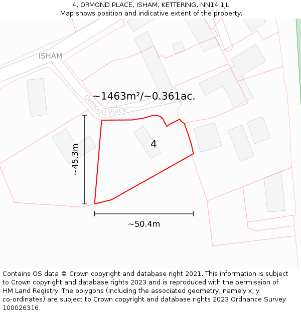 4, ORMOND PLACE, ISHAM, KETTERING, NN14 1JL: Plot and title map