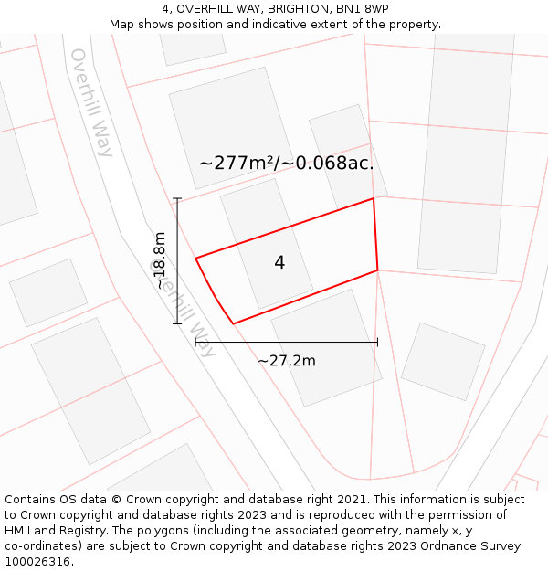 4, OVERHILL WAY, BRIGHTON, BN1 8WP: Plot and title map