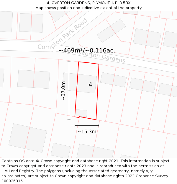 4, OVERTON GARDENS, PLYMOUTH, PL3 5BX: Plot and title map