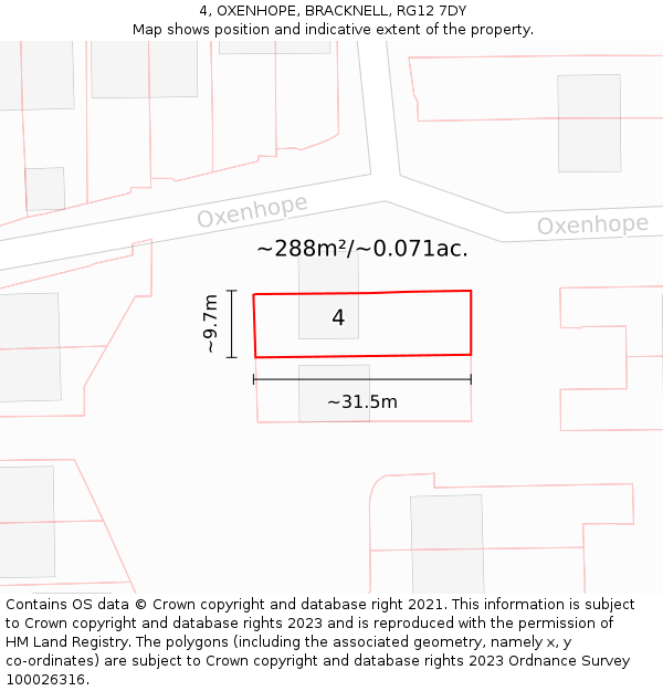 4, OXENHOPE, BRACKNELL, RG12 7DY: Plot and title map