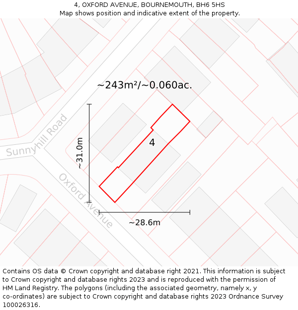 4, OXFORD AVENUE, BOURNEMOUTH, BH6 5HS: Plot and title map