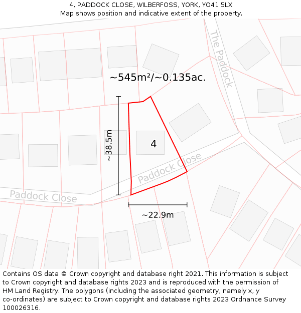 4, PADDOCK CLOSE, WILBERFOSS, YORK, YO41 5LX: Plot and title map