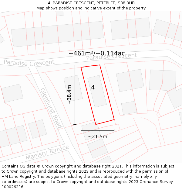 4, PARADISE CRESCENT, PETERLEE, SR8 3HB: Plot and title map