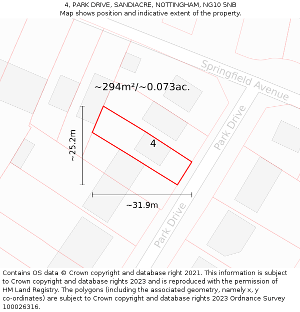 4, PARK DRIVE, SANDIACRE, NOTTINGHAM, NG10 5NB: Plot and title map