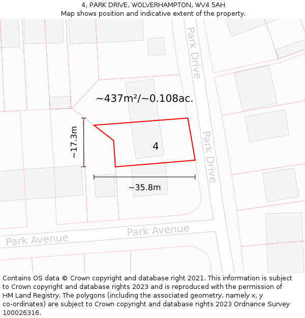 4, PARK DRIVE, WOLVERHAMPTON, WV4 5AH: Plot and title map